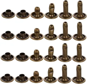 120 Sets Metal Tubular Rivets Double Cap Fasteners for Leather DIY Crafts Efficient Storage Box Durable Variety for Bags Hats Shoes Clothing Repair and Decoration