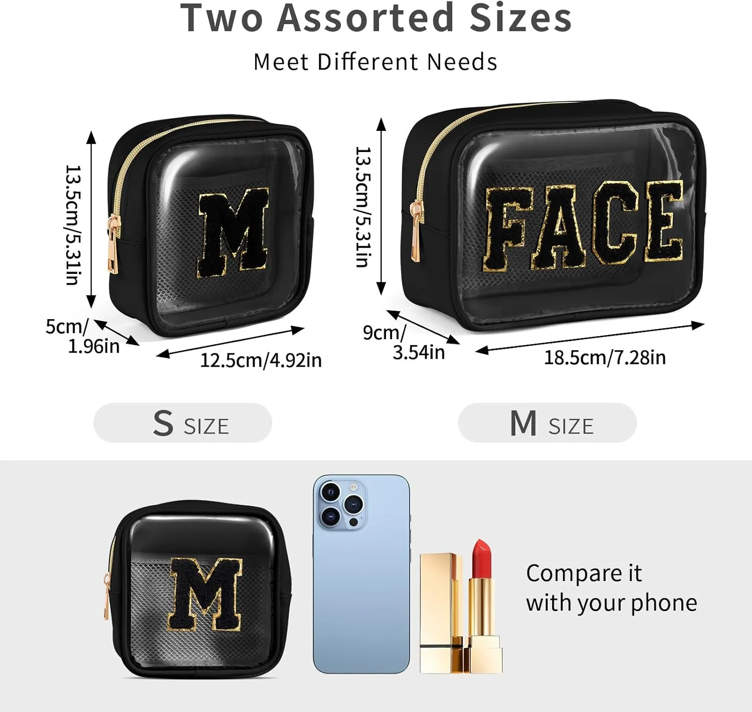 2 PCS Clear Makeup Bag Small Cosmetic Bag Black Mini Makeup Bag Waterproof Small Makeup Bag for Purse Travel Toiletry Bag for Women