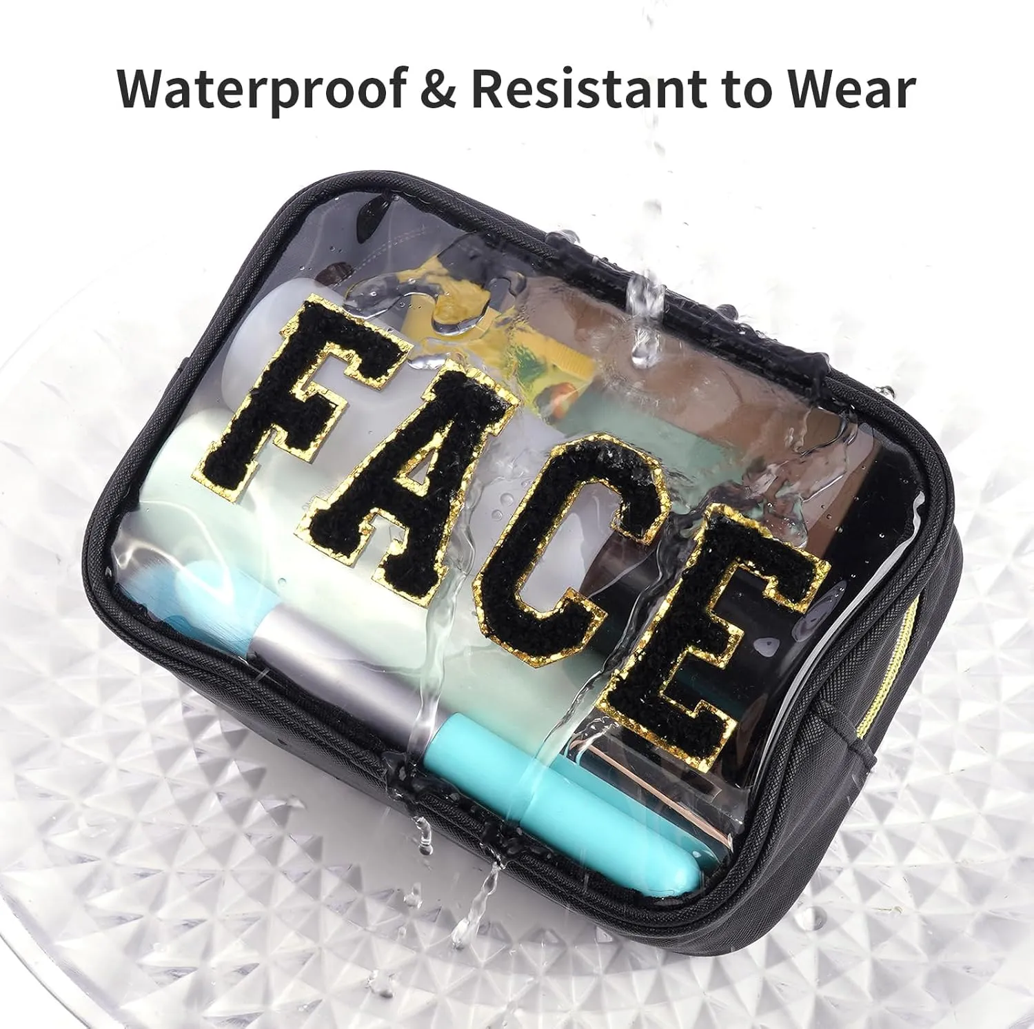 2 PCS Clear Makeup Bag Small Cosmetic Bag Black Mini Makeup Bag Waterproof Small Makeup Bag for Purse Travel Toiletry Bag for Women