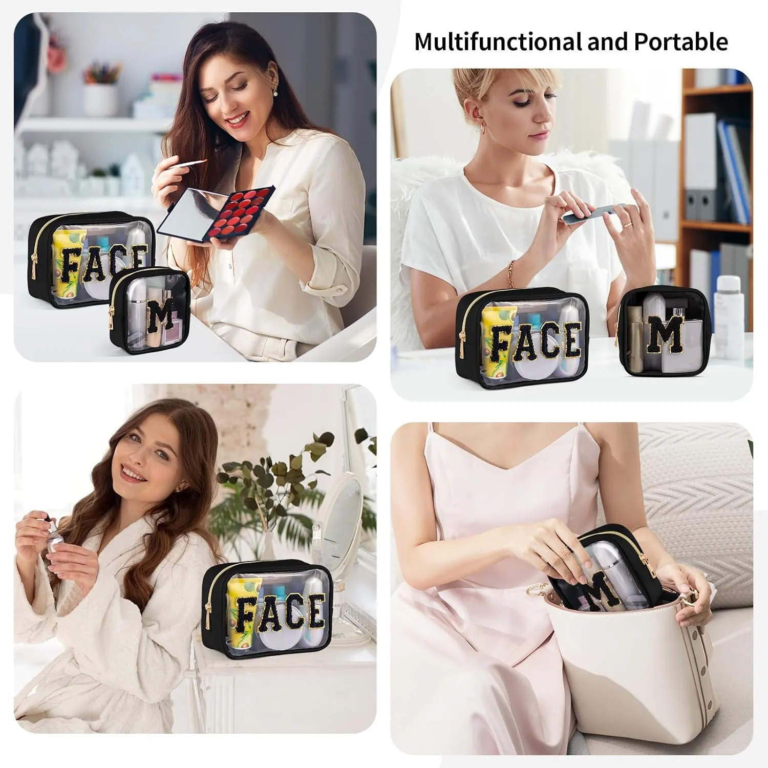 2 PCS Clear Makeup Bag Small Cosmetic Bag Black Mini Makeup Bag Waterproof Small Makeup Bag for Purse Travel Toiletry Bag for Women