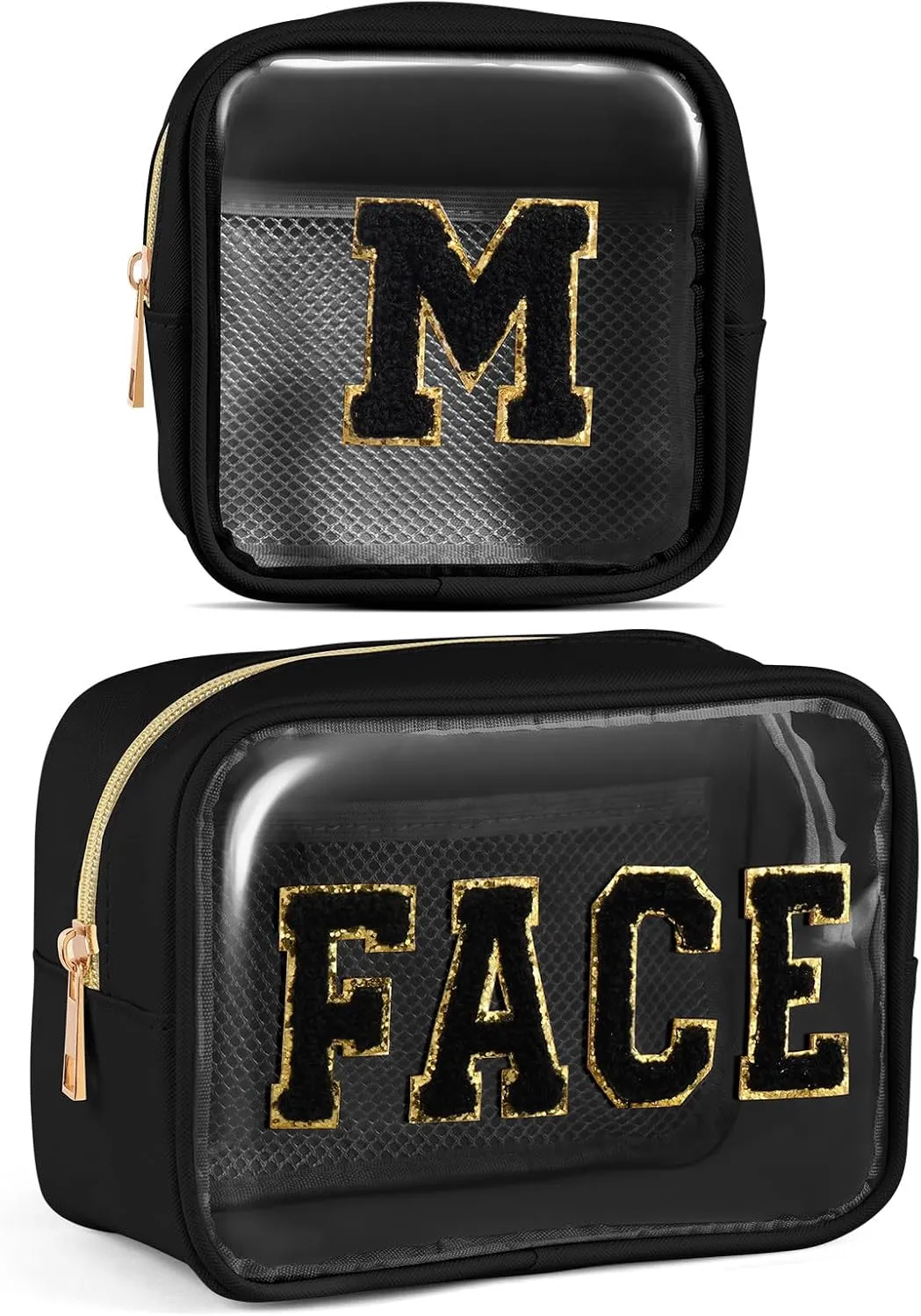 2 PCS Clear Makeup Bag Small Cosmetic Bag Black Mini Makeup Bag Waterproof Small Makeup Bag for Purse Travel Toiletry Bag for Women