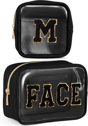 2 PCS Clear Makeup Bag Small Cosmetic Bag Black Mini Makeup Bag Waterproof Small Makeup Bag for Purse Travel Toiletry Bag for Women