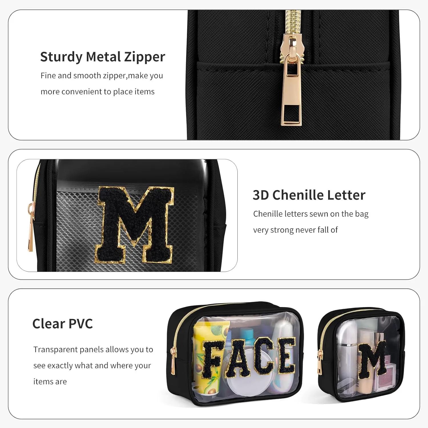 2 PCS Clear Makeup Bag Small Cosmetic Bag Black Mini Makeup Bag Waterproof Small Makeup Bag for Purse Travel Toiletry Bag for Women