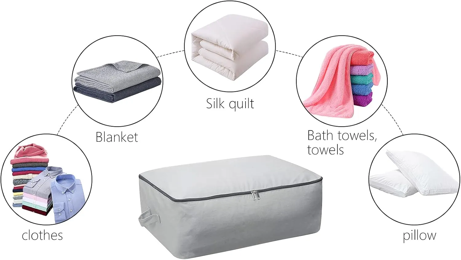 2PCS Durable Cotton Canvas, Soft Space Save Storage Bag Wardrobe Organizer with Handle & Zipper for Beddings, Comforters, Pillows, Blankets, Clothes, 25.618.58.7inch, Light Gray