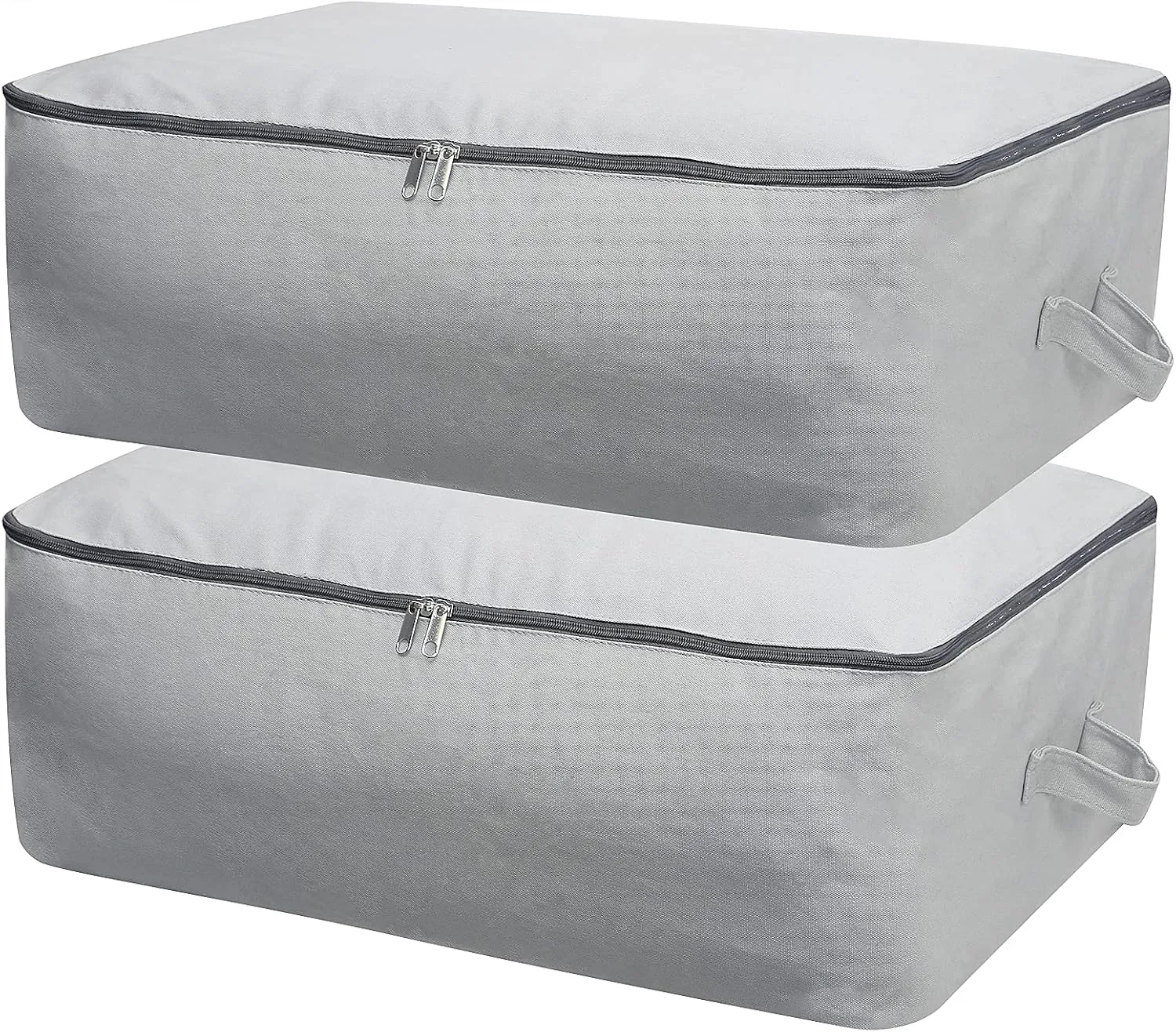2PCS Durable Cotton Canvas, Soft Space Save Storage Bag Wardrobe Organizer with Handle & Zipper for Beddings, Comforters, Pillows, Blankets, Clothes, 25.618.58.7inch, Light Gray