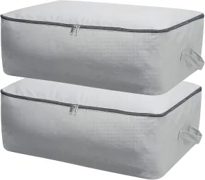 2PCS Durable Cotton Canvas, Soft Space Save Storage Bag Wardrobe Organizer with Handle & Zipper for Beddings, Comforters, Pillows, Blankets, Clothes, 25.618.58.7inch, Light Gray