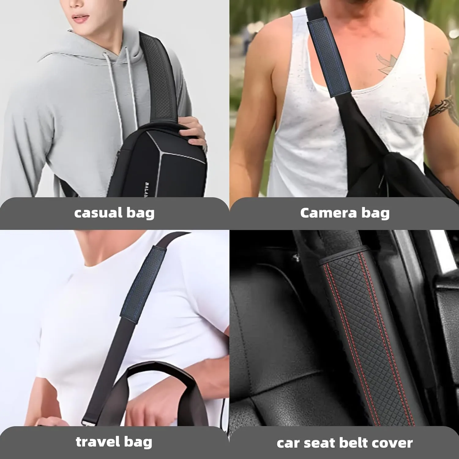 2Pcs Seat Belt Pads Leather Seat Belt Covers, Seat Belt Shoulder Pad to Protect The Shoulder and Neck, Universal Car Seat Belt Pad Cover, Apply to Automotive/Truck/SUV//Backpack Strap(Black Blue)