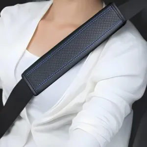 2Pcs Seat Belt Pads Leather Seat Belt Covers, Seat Belt Shoulder Pad to Protect The Shoulder and Neck, Universal Car Seat Belt Pad Cover, Apply to Automotive/Truck/SUV//Backpack Strap(Black Blue)