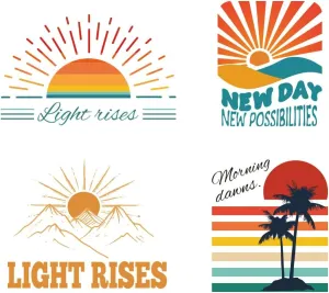 arricraft 4 Pcs Iron on Decals Patches, 4 Sizes Sun Sunrise Iron on Stickers New Day Morning Transfer Stickers Plastic Washable Patches for DIY Clothes Decor Backpacks Cover