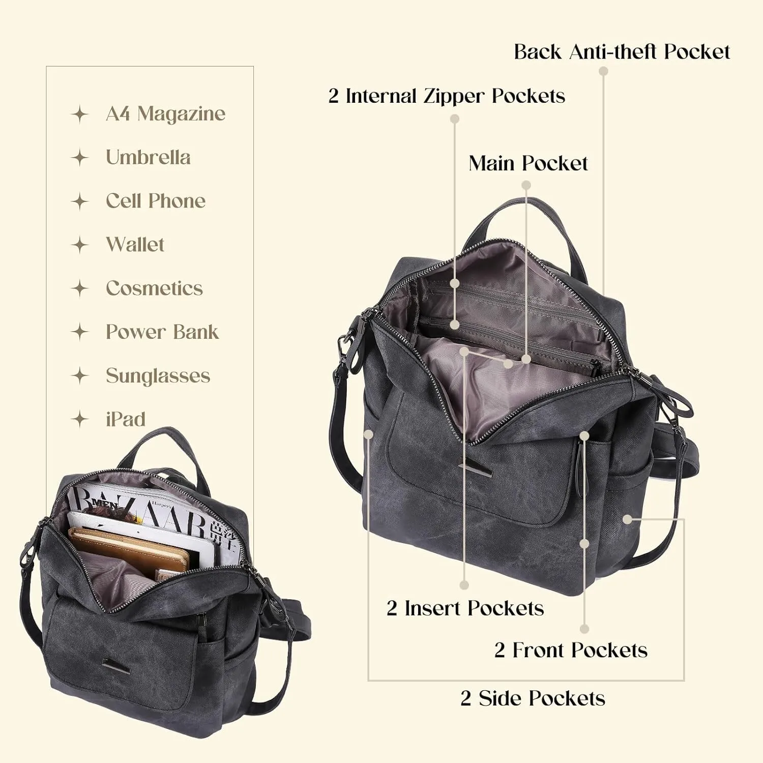 Backpack Purse for Women, Women Backpack Purse Small Leather Waterproof Anti-theft Shoulder Bags Handbags Ladies