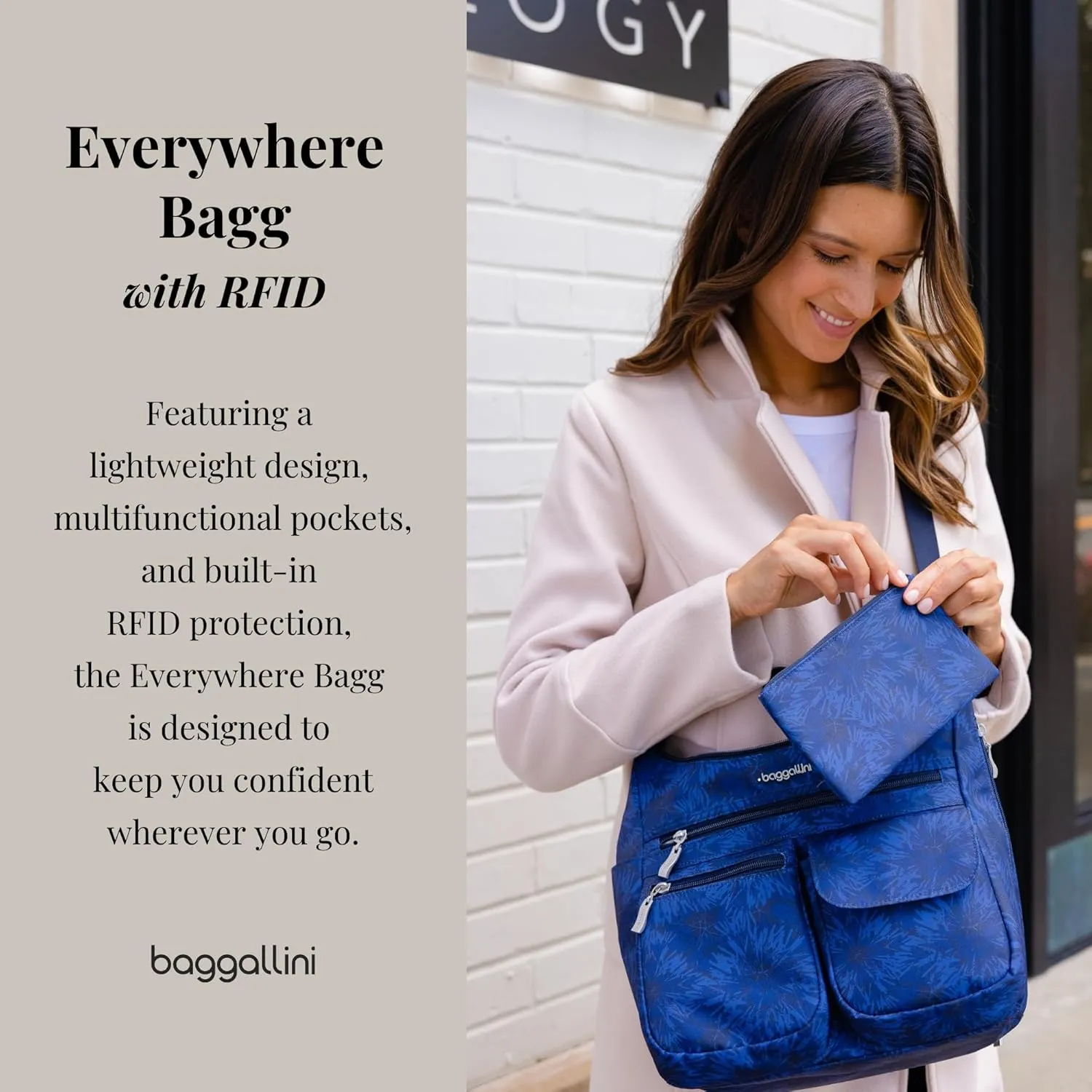 Baggallini Everywhere Bagg Crossbody Women 11x9 Lightweight Nylon Hobo Water-Resistant Travel Bag W/RFID