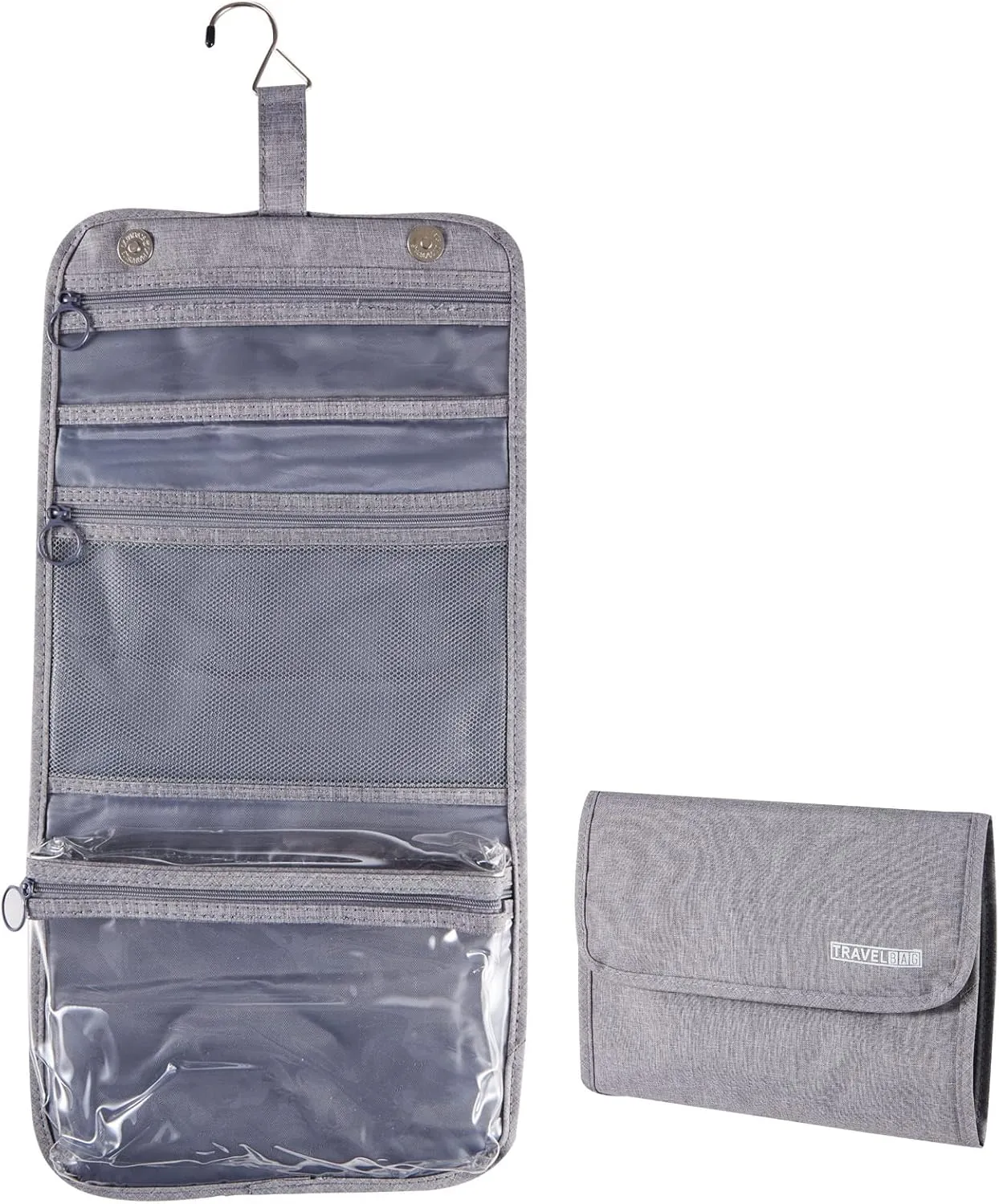 Big Hippo Toiletry Bag, Hanging Toiletry Travel Organizer Travel Bag for Men & Women, Water-resistant Makeup Cosmetic Bag (Gray)