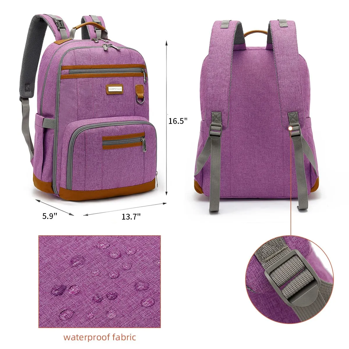BILLITON MSHI Diaper Bag Backpack for Women Large Capacity Waterproof -Multifunctional with Insulated Pockets for Baby Girl & Boy, Unisex Maternity Travel BagPurple