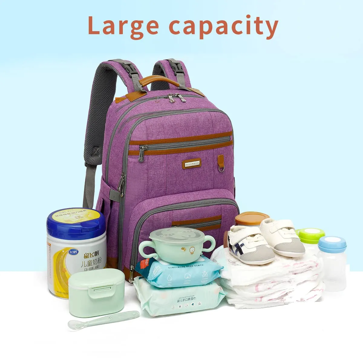 BILLITON MSHI Diaper Bag Backpack for Women Large Capacity Waterproof -Multifunctional with Insulated Pockets for Baby Girl & Boy, Unisex Maternity Travel BagPurple