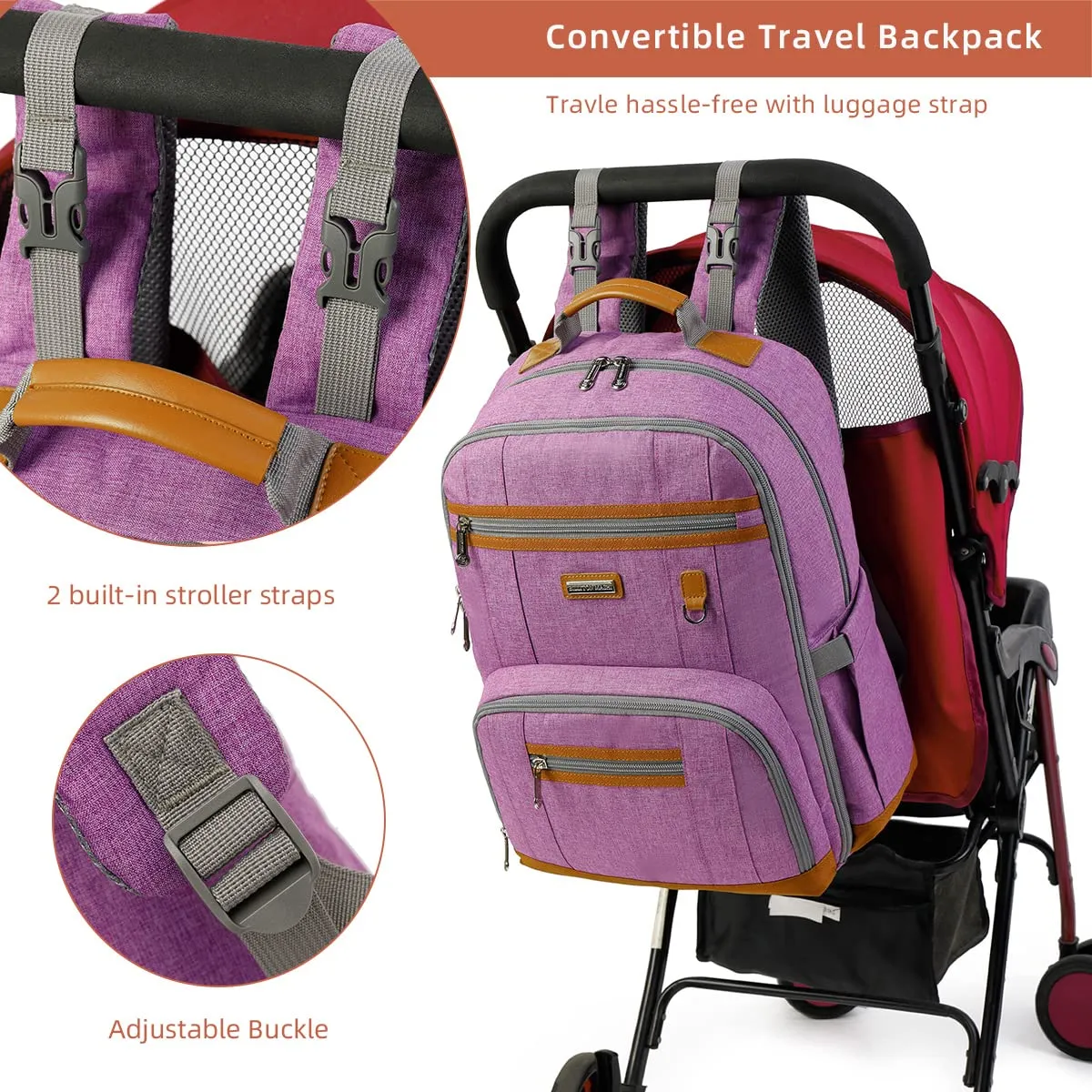 BILLITON MSHI Diaper Bag Backpack for Women Large Capacity Waterproof -Multifunctional with Insulated Pockets for Baby Girl & Boy, Unisex Maternity Travel BagPurple