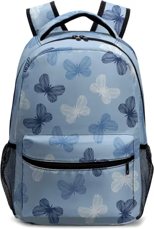 Blue Butterfly Backpack Cute Butterflies Kids Bookbags for Girls Boys Elementary Primary School Bag Preschool Kindergarten Lightweight Students Back Pack for Teen Child