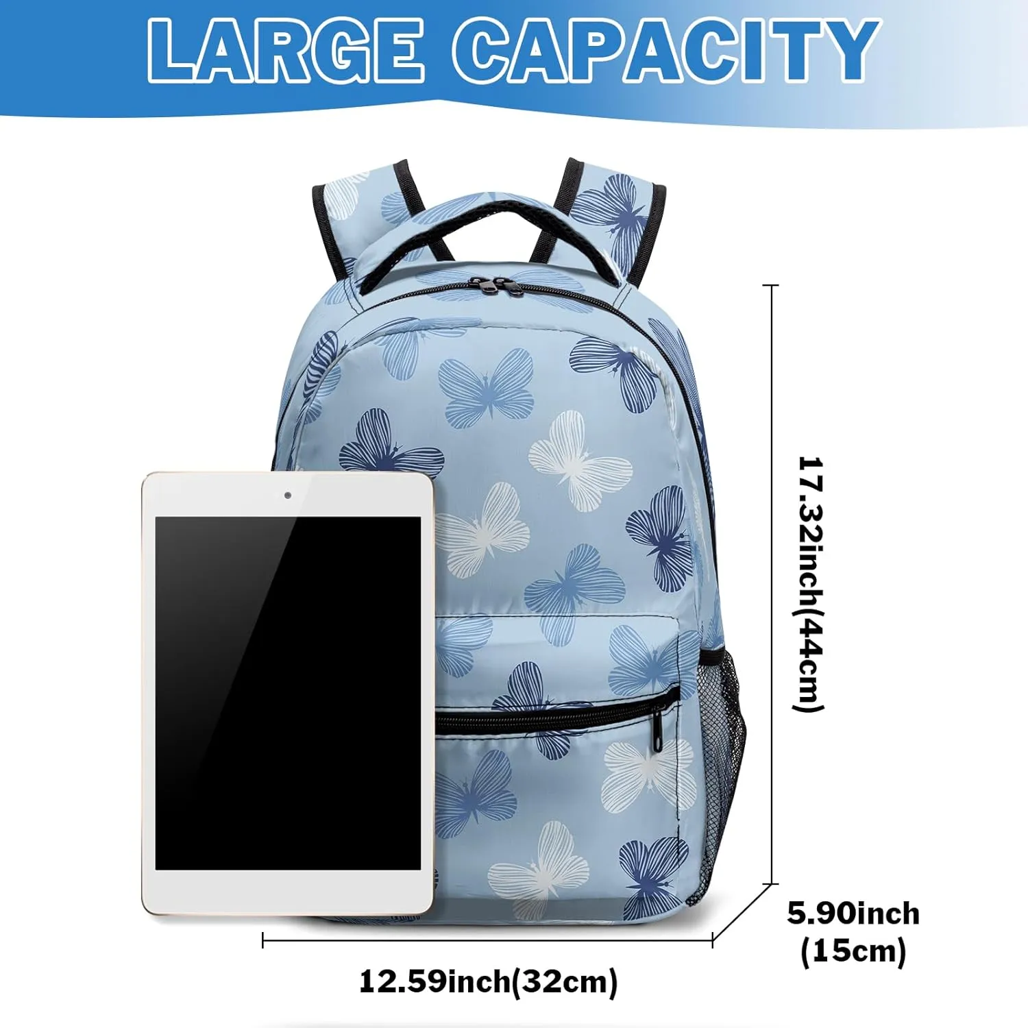 Blue Butterfly Backpack Cute Butterflies Kids Bookbags for Girls Boys Elementary Primary School Bag Preschool Kindergarten Lightweight Students Back Pack for Teen Child