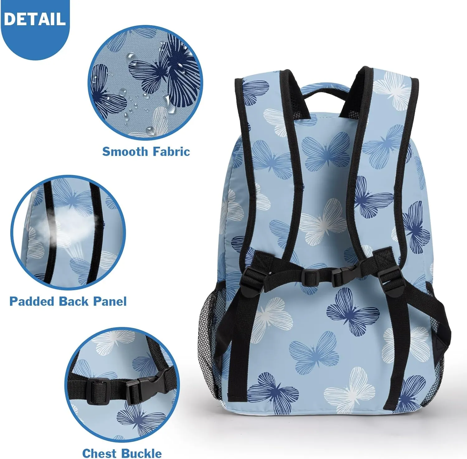 Blue Butterfly Backpack Cute Butterflies Kids Bookbags for Girls Boys Elementary Primary School Bag Preschool Kindergarten Lightweight Students Back Pack for Teen Child