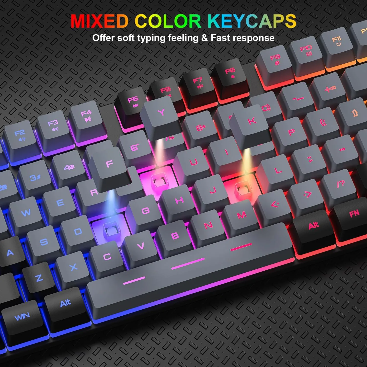 BlueFinger RGB Gaming Keyboard and Backlit Mouse Combo, USB Wired, LED Gaming Set for Laptop PC Computer Game and Work(Black & Gray)