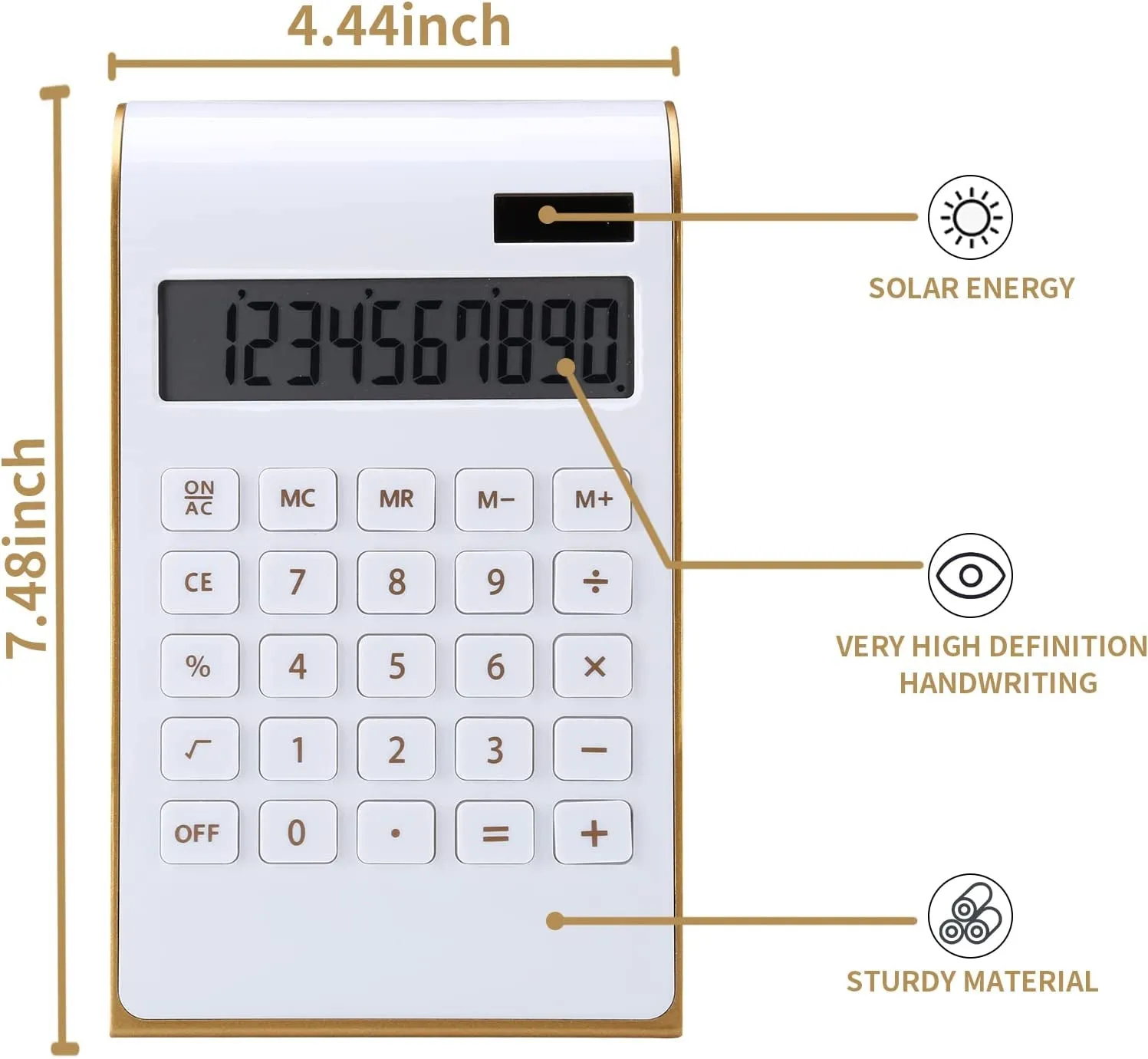 Calculator, Slim Elegant Design, Office/Home Electronics, Dual Powered Desktop Calculator, Solar Power, 10 Digits, Tilted LCD Display, Inclined Design, White (Slim2)