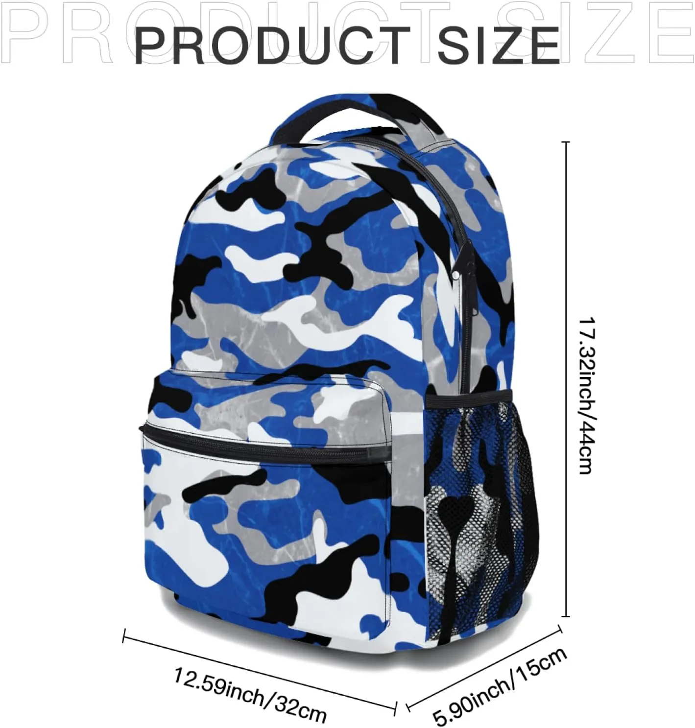 Camo Blue Kids Backpack for Boys Cool Camouflage Prints School Bookbag Elementary Primary Middle Schoolbag Preschool Kindergarten Lightweight Child Back Pack with Chest Strap