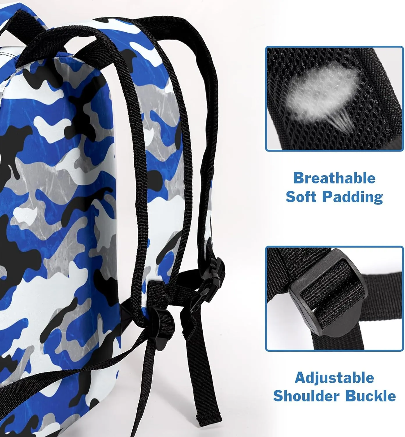 Camo Blue Kids Backpack for Boys Cool Camouflage Prints School Bookbag Elementary Primary Middle Schoolbag Preschool Kindergarten Lightweight Child Back Pack with Chest Strap