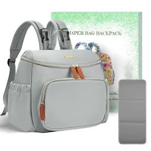Compact Diaper Bag Backpack  Lightweight & Waterproof Baby Bag for Moms & Dads, Includes Changing Pad & Stroller Straps, Small Travel Diaper Backpack for Daily Use-Grey