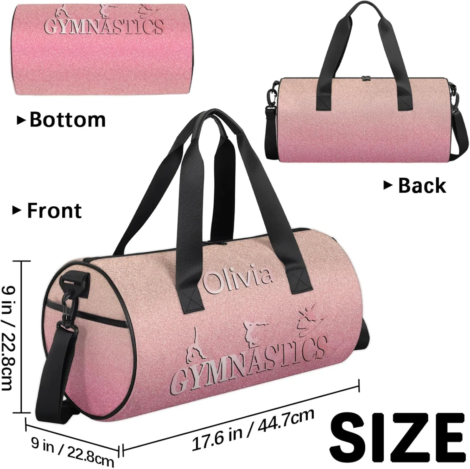 Custom Gymnastics Duffel Bag Round Personalized Name Dance Ballet Bags Waterproof