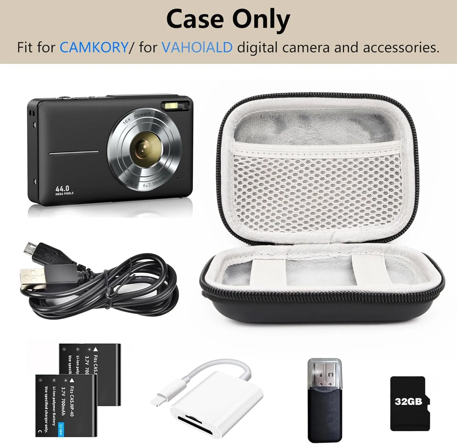 Digital Camera Case for CAMKORY, KODAK PIXPRO FZ45/FZ55, Canon IXUS 285 HS, Lecran, Small Travel Compact Camera Holder with Mesh Pocket for Accessories SD Card (Black-PU)