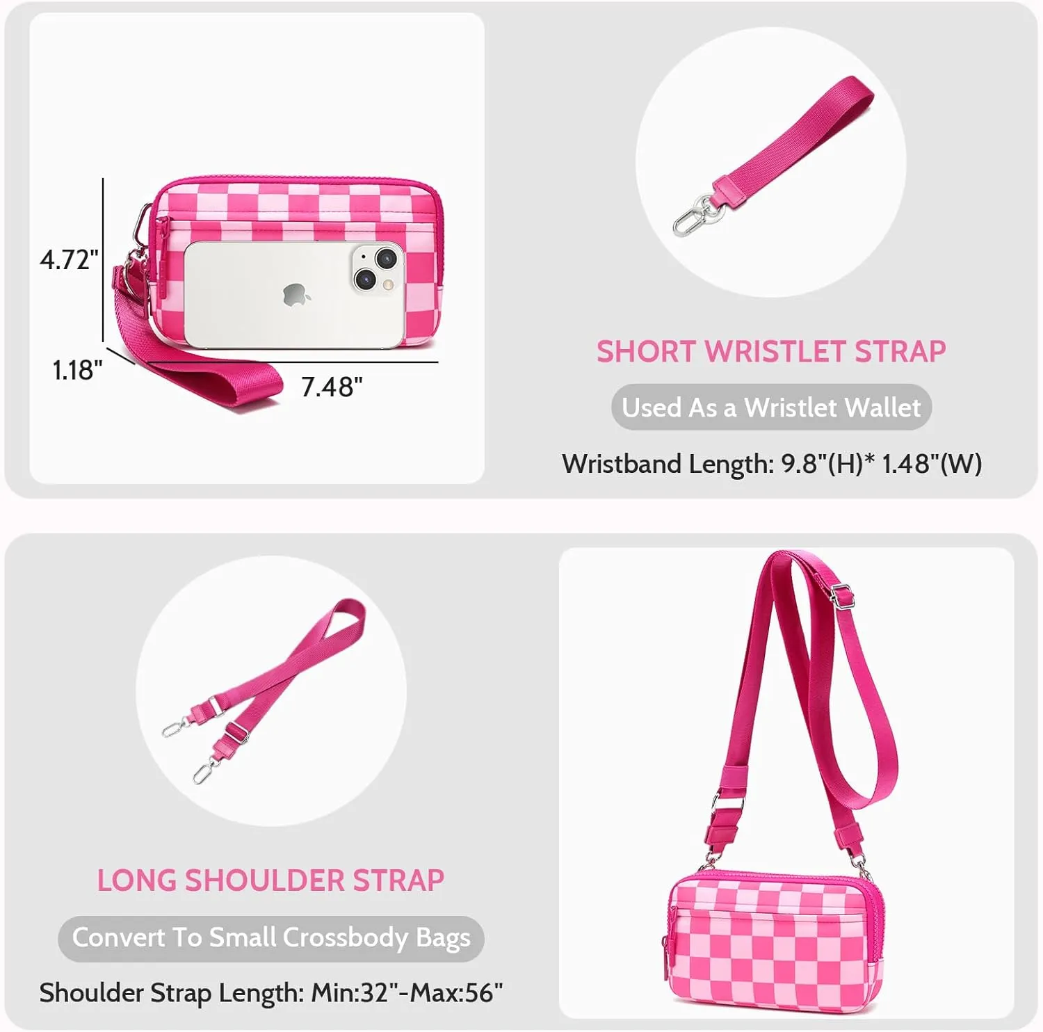 FODOKO Wristlet wallets for women Nylon Quilted Wallet with 4 Zippers,Travel Credit Card,Holder Cell Phone Organizer,coin purse
