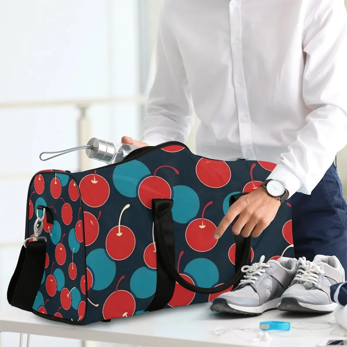 Foldable Travel Bag Cherries Printed Lightweight Carry On Bags for Airplanes Waterproof Travel Duffle Bag For Gym Weekend Overnight