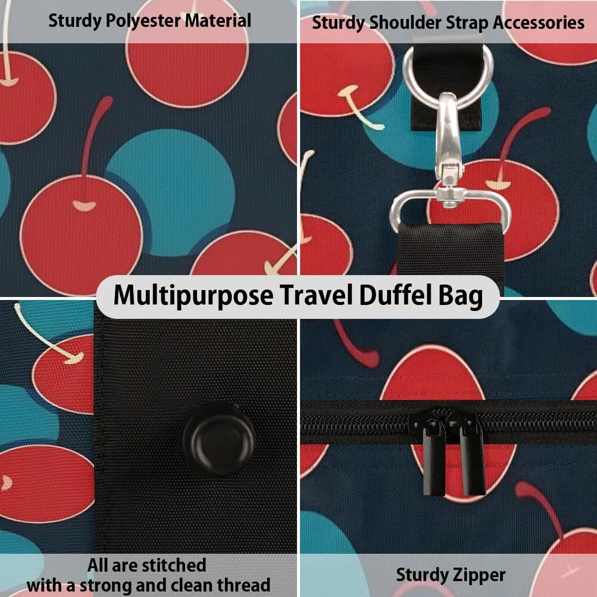 Foldable Travel Bag Cherries Printed Lightweight Carry On Bags for Airplanes Waterproof Travel Duffle Bag For Gym Weekend Overnight