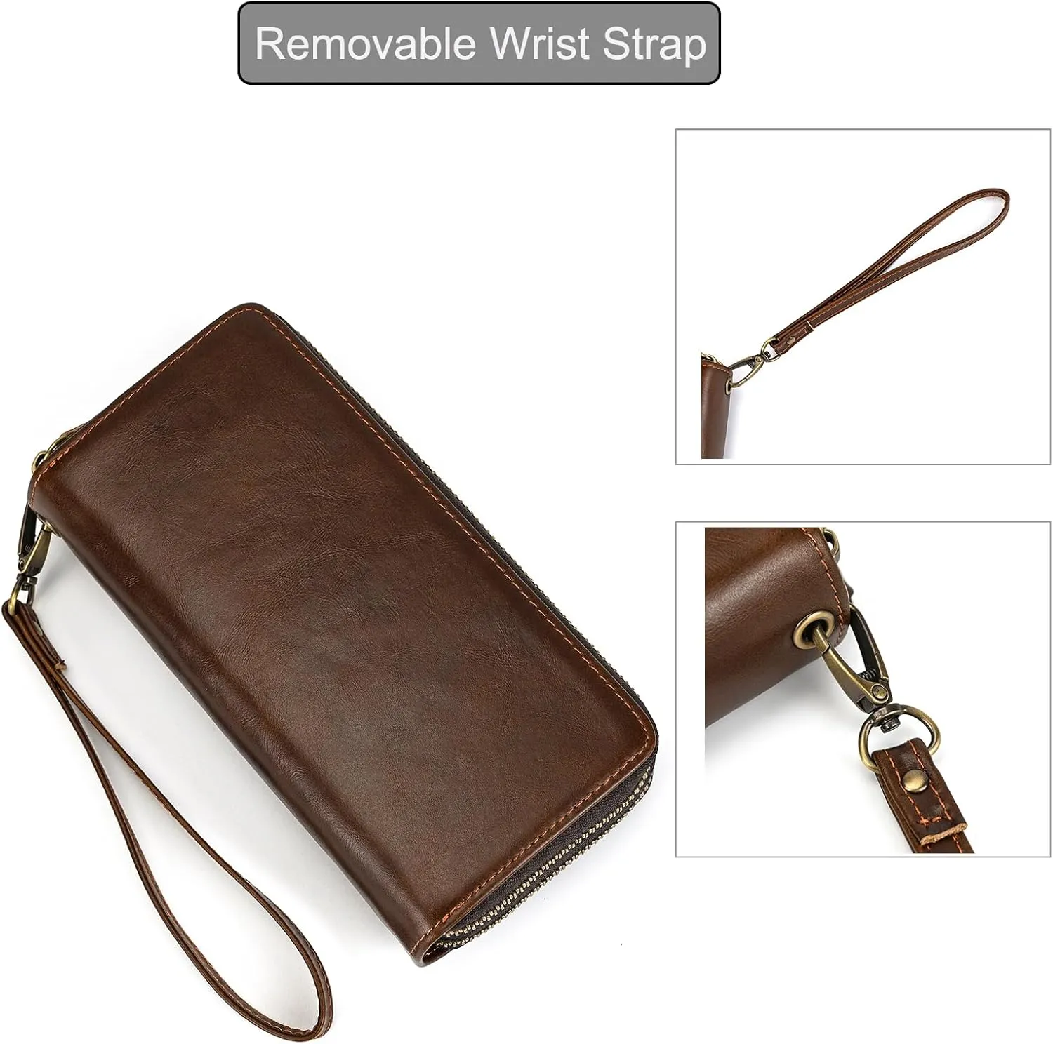 Genuine Leather Long Wallet for Men, Large Capacity Purse Clutch Bag Handbag Checkbook Cash Credit Cards Phone Holder