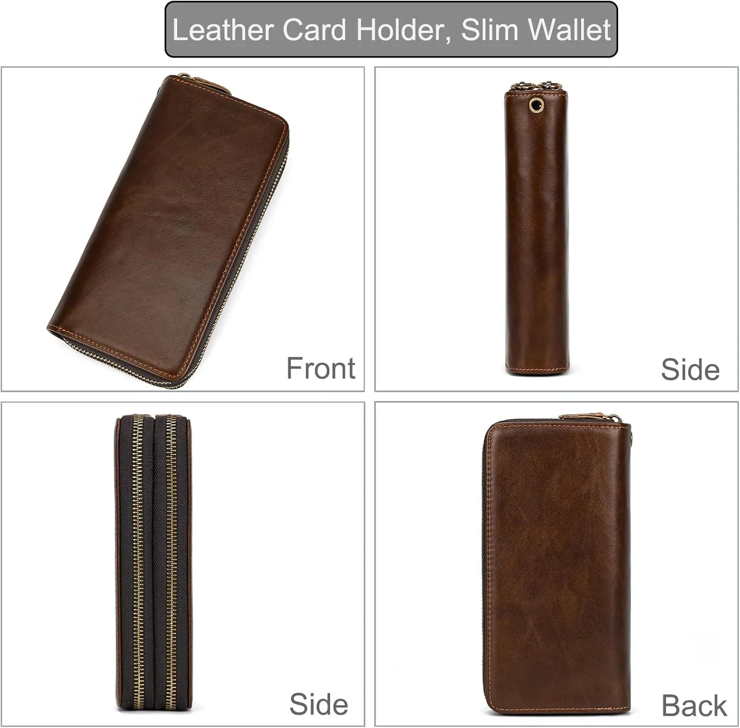 Genuine Leather Long Wallet for Men, Large Capacity Purse Clutch Bag Handbag Checkbook Cash Credit Cards Phone Holder