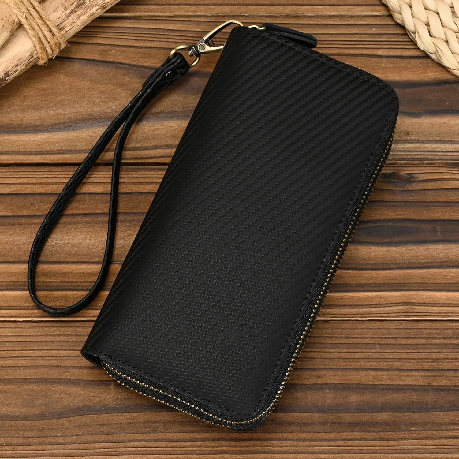 Genuine Leather Long Wallet for Men, Large Capacity Purse Clutch Bag Handbag Checkbook Cash Credit Cards Phone Holder