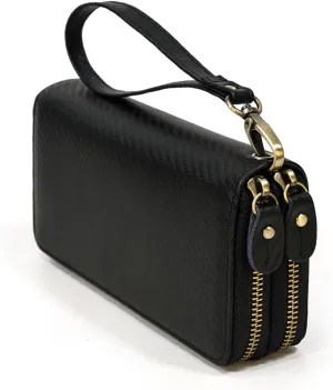 Genuine Leather Long Wallet for Men, Large Capacity Purse Clutch Bag Handbag Checkbook Cash Credit Cards Phone Holder