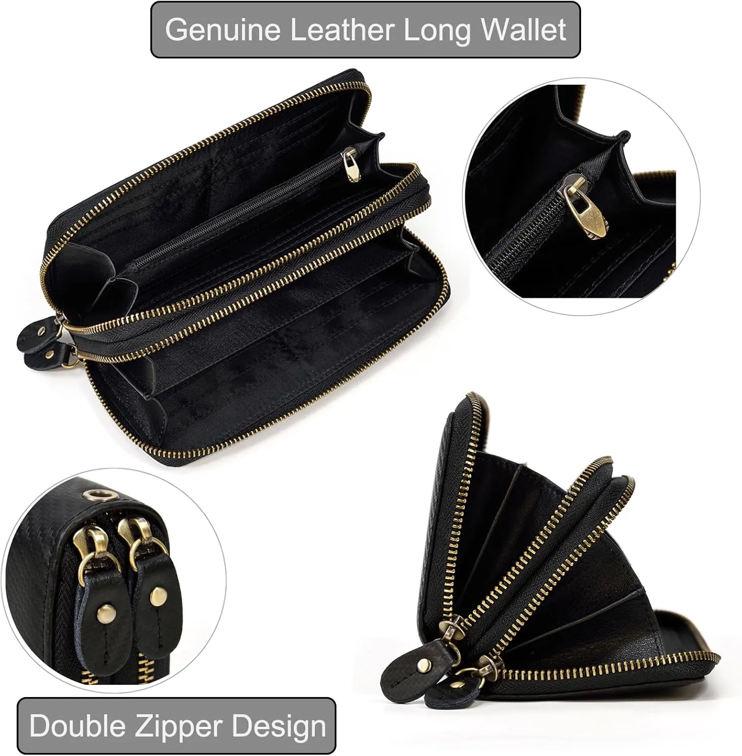 Genuine Leather Long Wallet for Men, Large Capacity Purse Clutch Bag Handbag Checkbook Cash Credit Cards Phone Holder