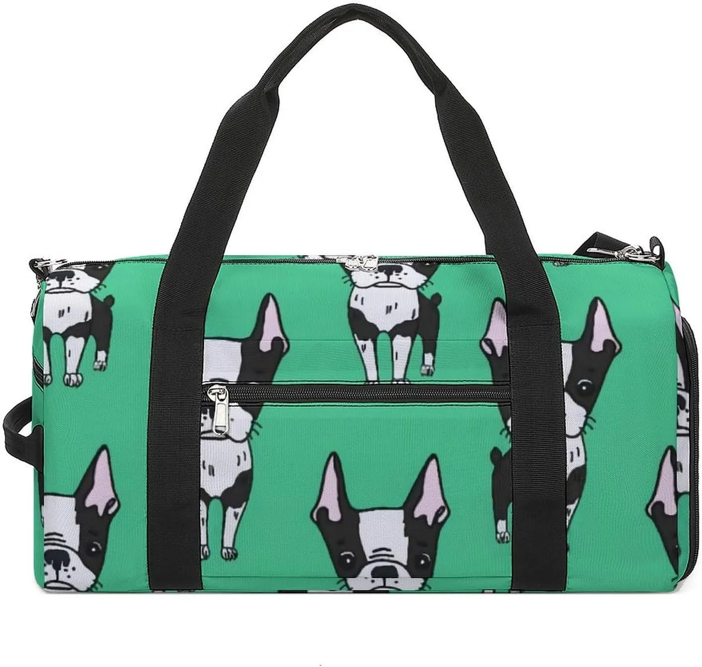 Green Boston Terrier Dogs Portable Large Capacity Fully Printed Fitness Bag Unisex