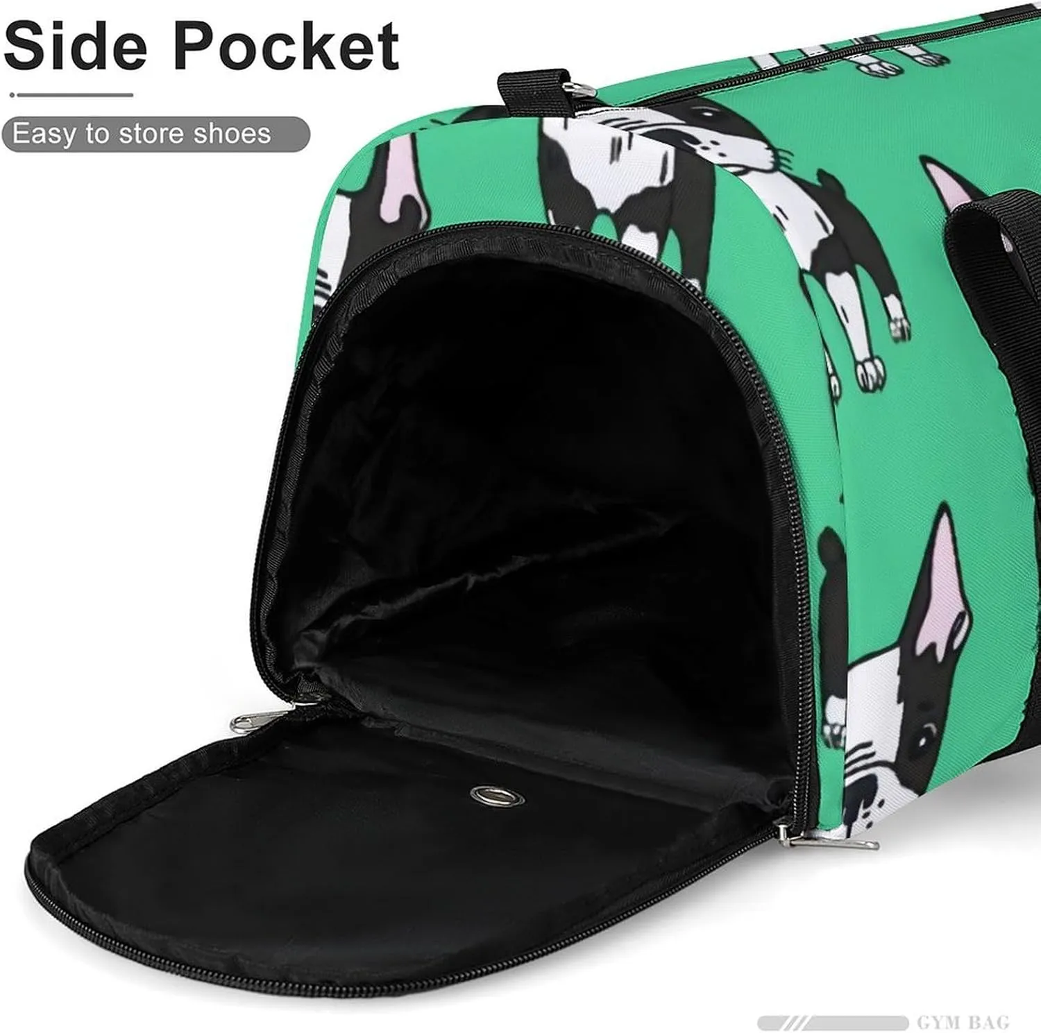 Green Boston Terrier Dogs Portable Large Capacity Fully Printed Fitness Bag Unisex