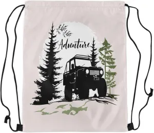 Homewish Adventure Theme Drawstring Backpack Black Off-Road Vehicle Silhouette Draw String Bag for Gym Yoga Jungle Pine Trees Sun Graffiti Camping Water Resistant Sports Sackpack for Adults 13"x16"