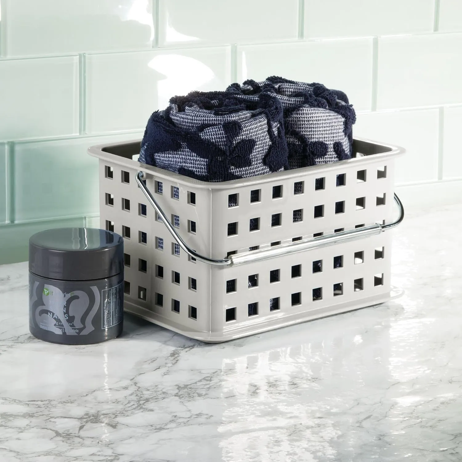 iDesign Shower Caddy Basket with Handle for Bathroom or College Dorm, Light Gray, Made in USA
