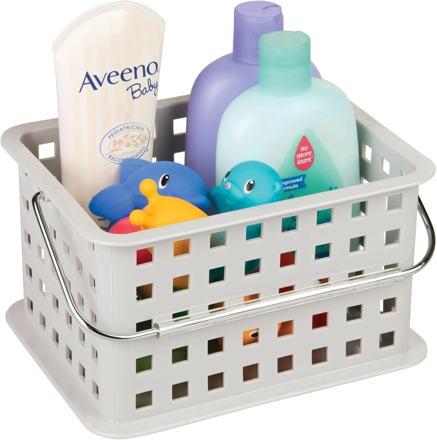 iDesign Shower Caddy Basket with Handle for Bathroom or College Dorm, Light Gray, Made in USA