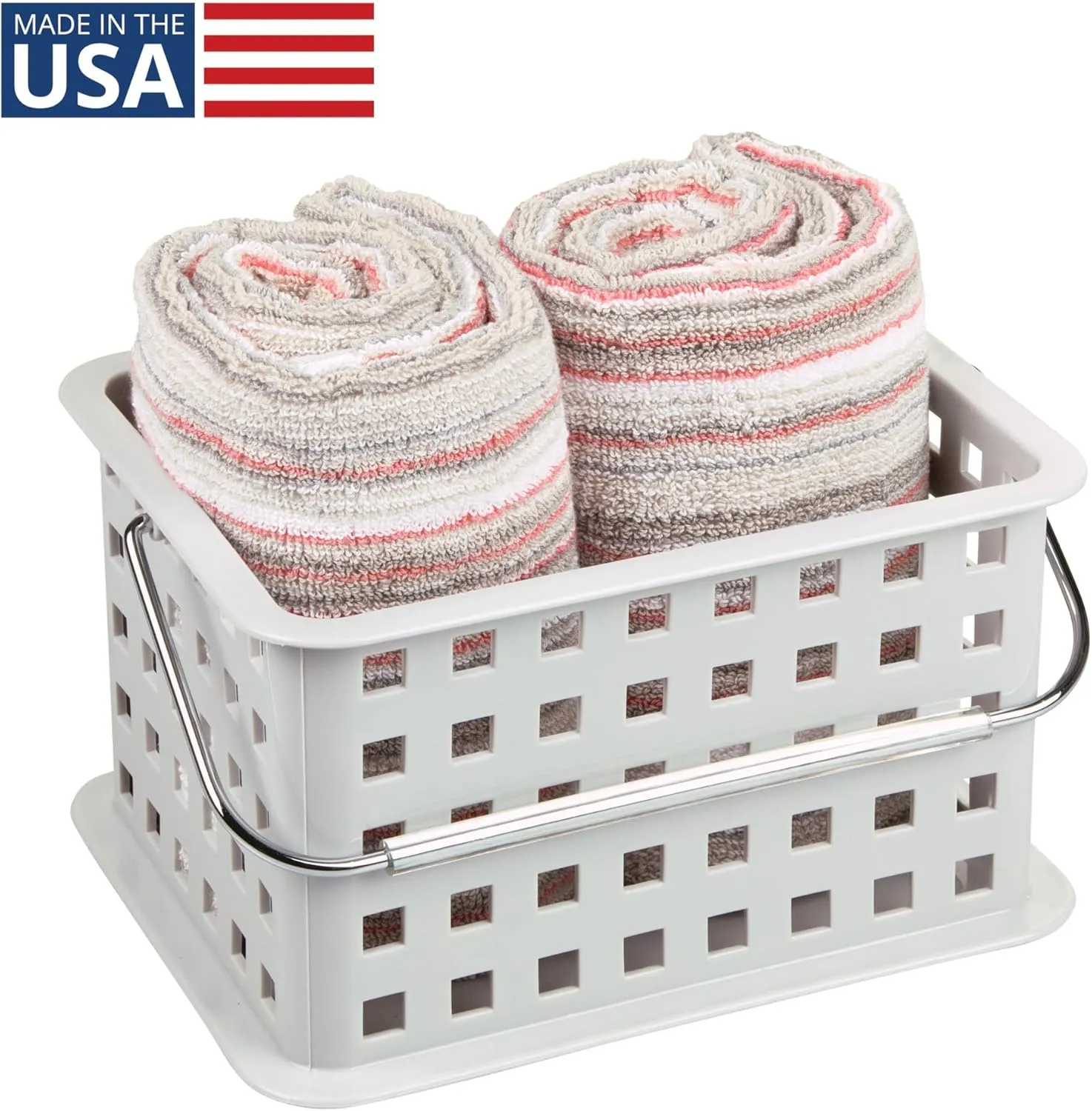 iDesign Shower Caddy Basket with Handle for Bathroom or College Dorm, Light Gray, Made in USA