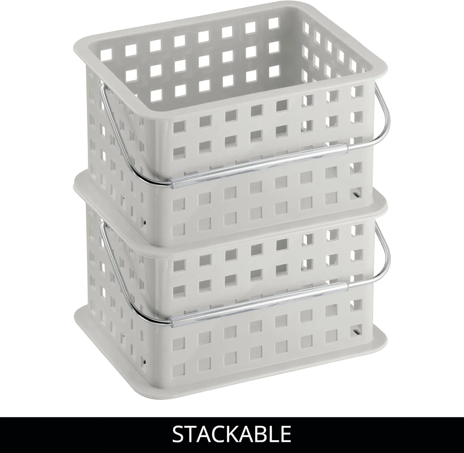 iDesign Shower Caddy Basket with Handle for Bathroom or College Dorm, Light Gray, Made in USA