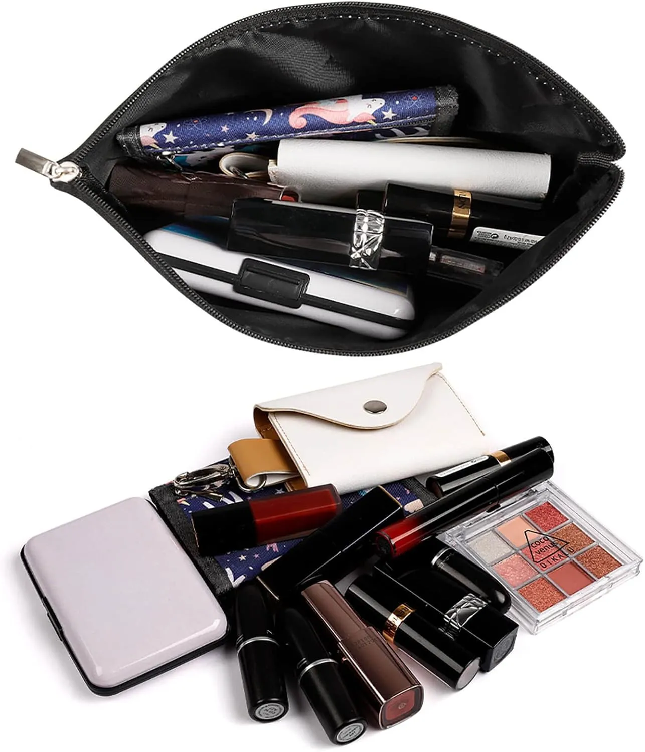 Large Capacity Makeup Bags for Women Portable Leather with Zipper Travelling Makeup Bag A Beautiful White Rabbit Printed