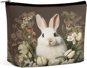 Large Capacity Makeup Bags for Women Portable Leather with Zipper Travelling Makeup Bag A Beautiful White Rabbit Printed