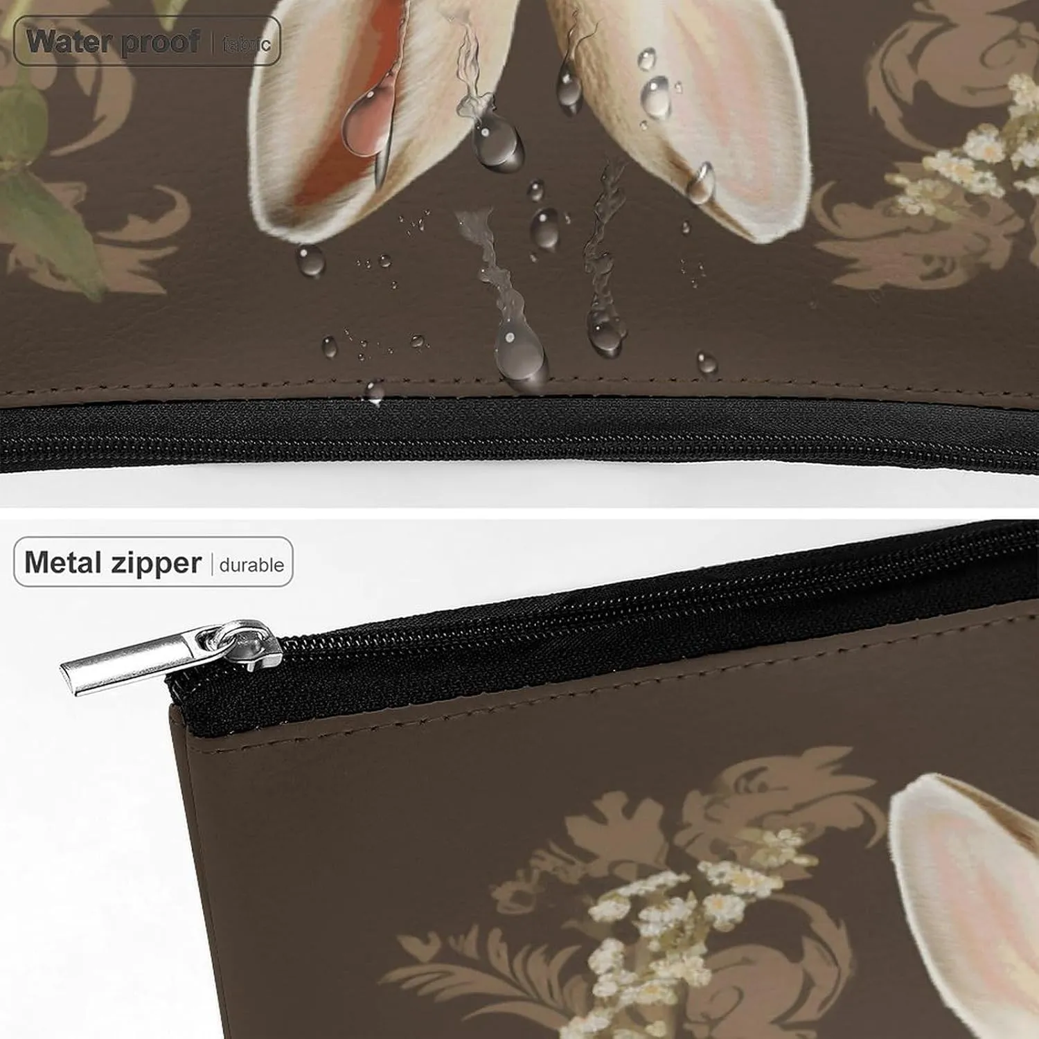 Large Capacity Makeup Bags for Women Portable Leather with Zipper Travelling Makeup Bag A Beautiful White Rabbit Printed