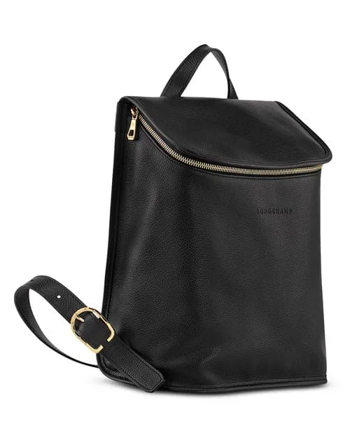 Le Foulon&;eacute; Longchamp Leather Backpack with Top Zip, Black