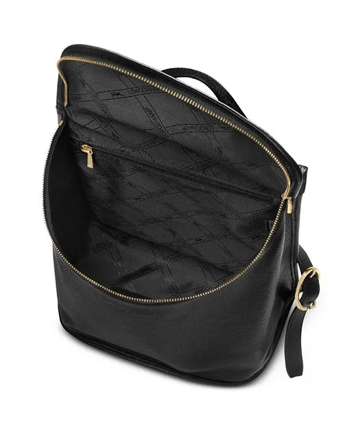 Le Foulon&;eacute; Longchamp Leather Backpack with Top Zip, Black