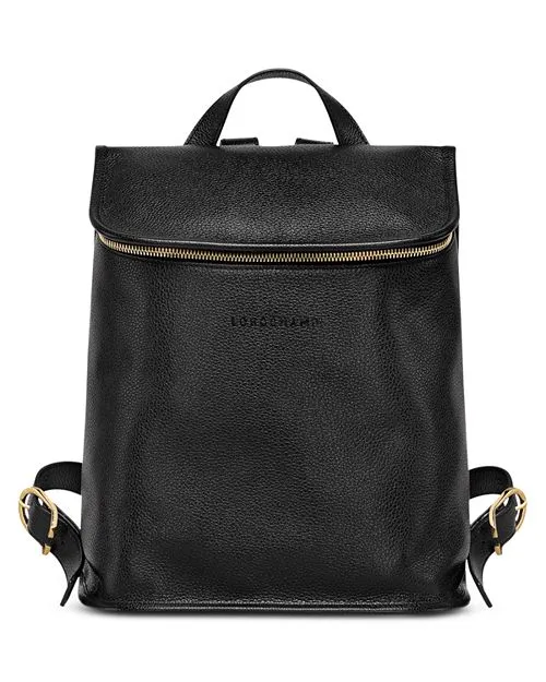 Le Foulon&;eacute; Longchamp Leather Backpack with Top Zip, Black
